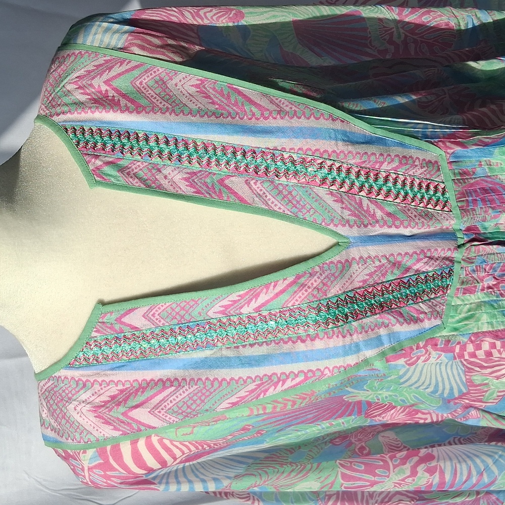 Taj By Sabrina Crippa Tropical Zebra Caftan S Green Purple - Picture 8 of 16